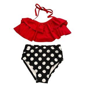 Boutique Little Girl's Red and Black Polka Dot Bikini